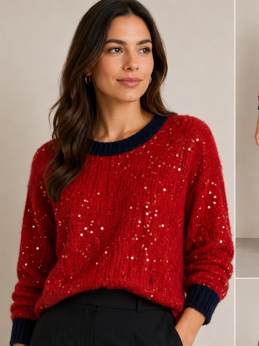 J crew wool mohair Acrylic blend sequins red blue sweater size medium holiday